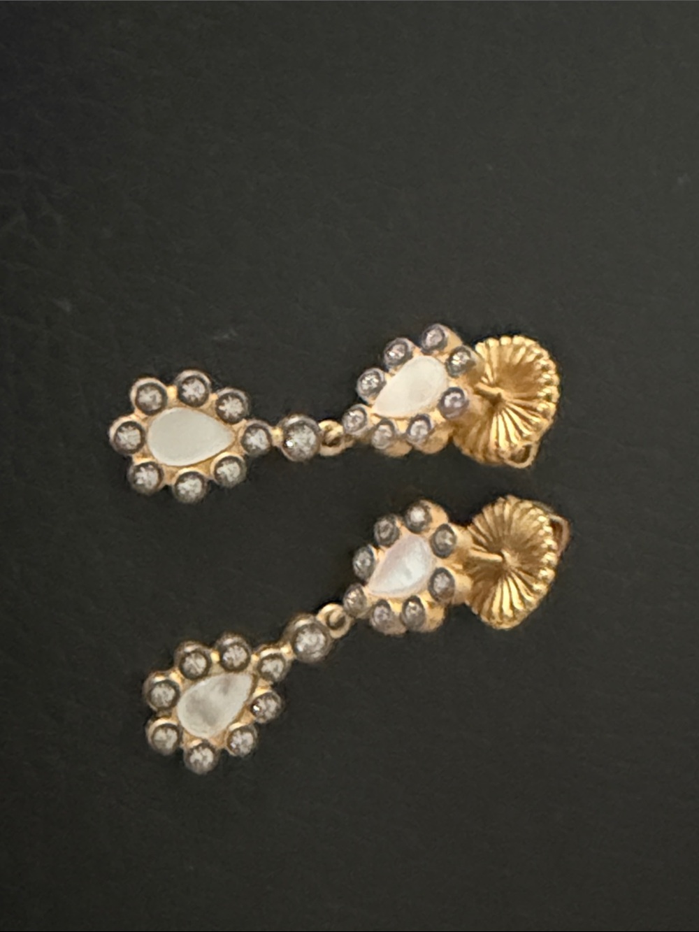 Gold-Tone Drop Earrings with White Pear-Shaped Stones
